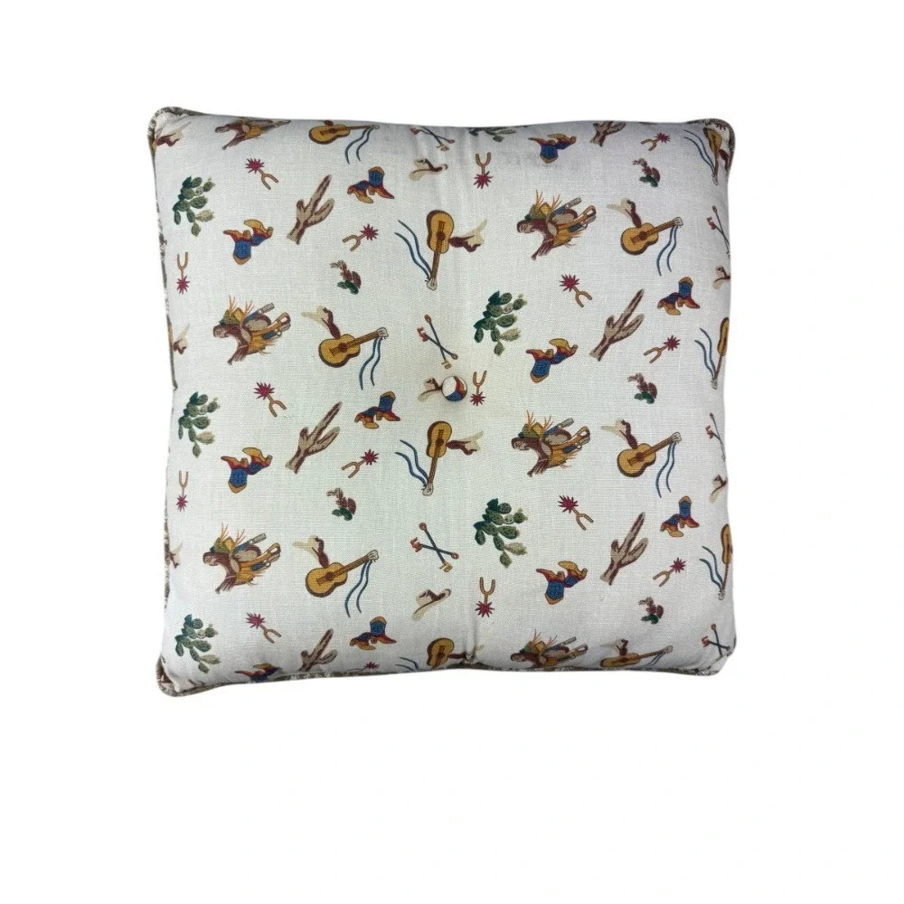Vintage Cowboy Western Rodeo Throw‎ Pillow 18x18 Khaki Button Accent Decorative